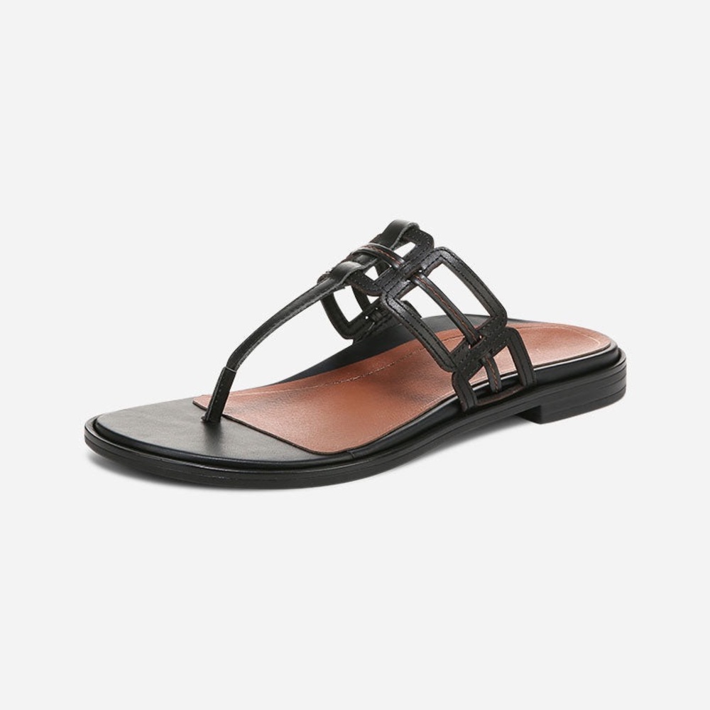Vionic Alvana Women’s Black Leather Sandals Geometric Cage Cutout Classy 9